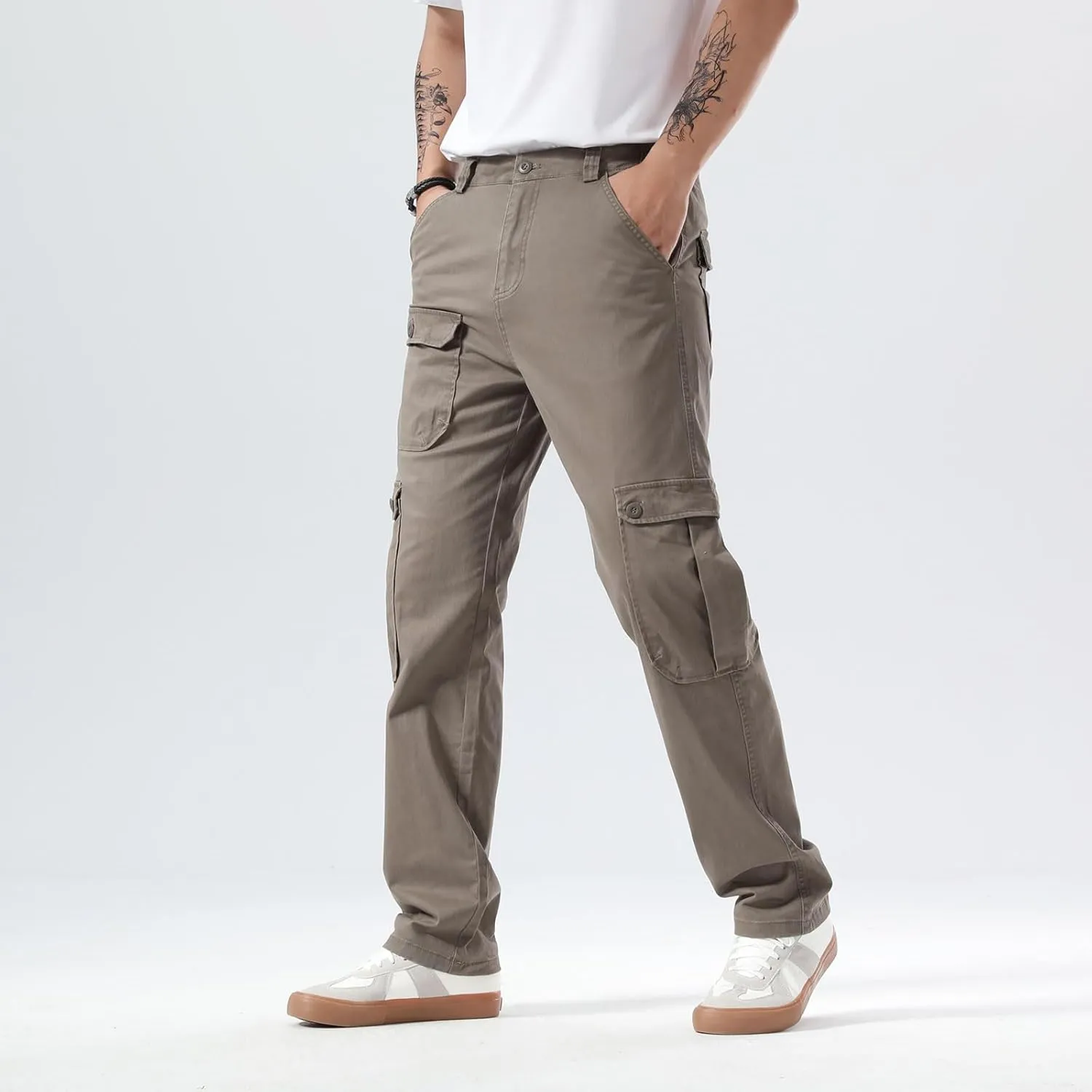 Plaid&Plain Men's Cargo Pants Relaxed Fit with Extra Front Pocket and Oversized Belt Loops LSC013