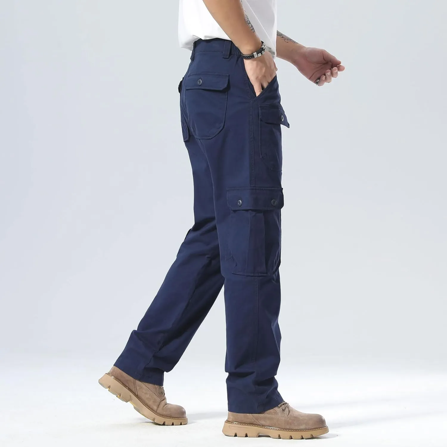 Plaid&Plain Men's Cargo Pants Relaxed Fit with Extra Front Pocket and Oversized Belt Loops LSC013