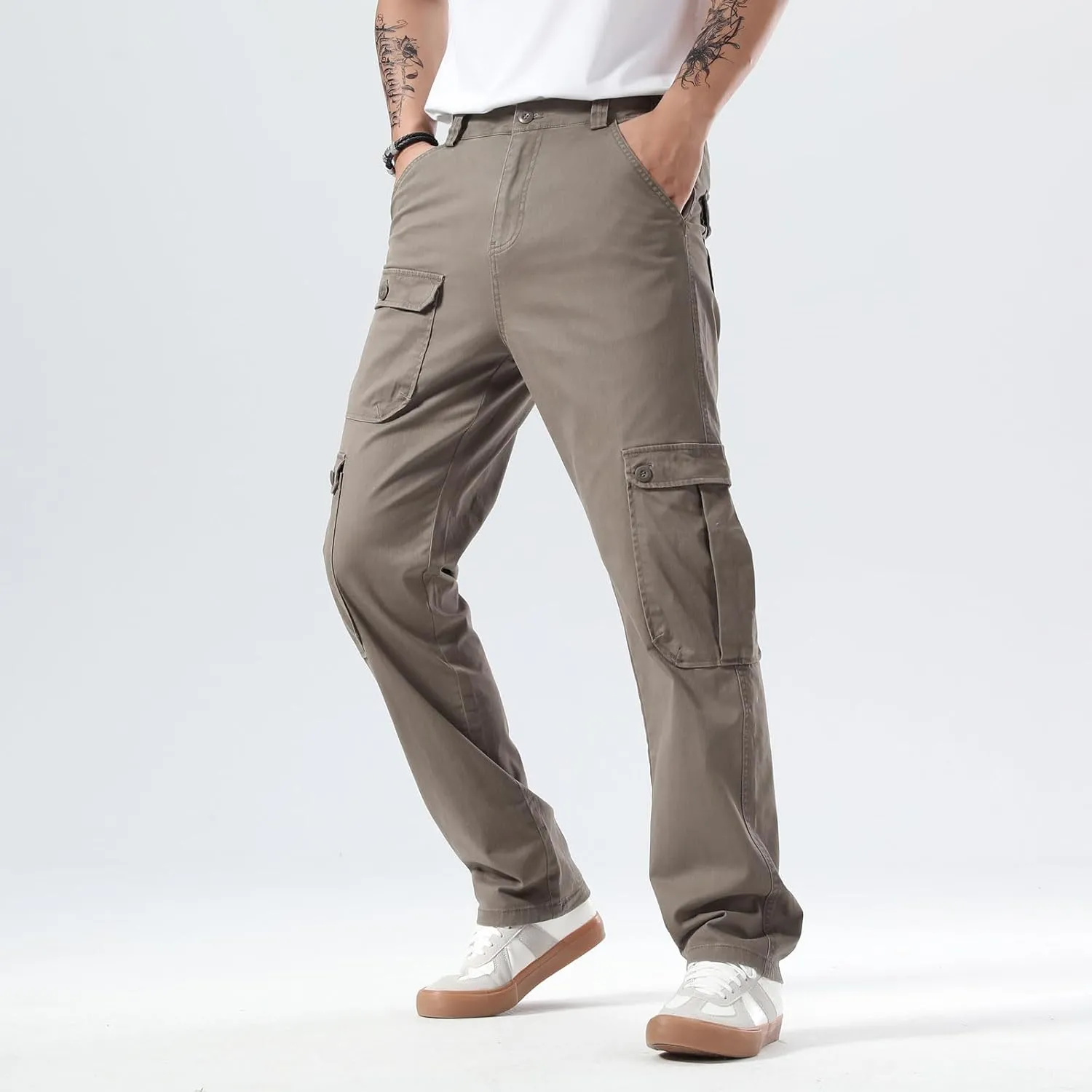 Plaid&Plain Men's Cargo Pants Relaxed Fit with Extra Front Pocket and Oversized Belt Loops LSC013