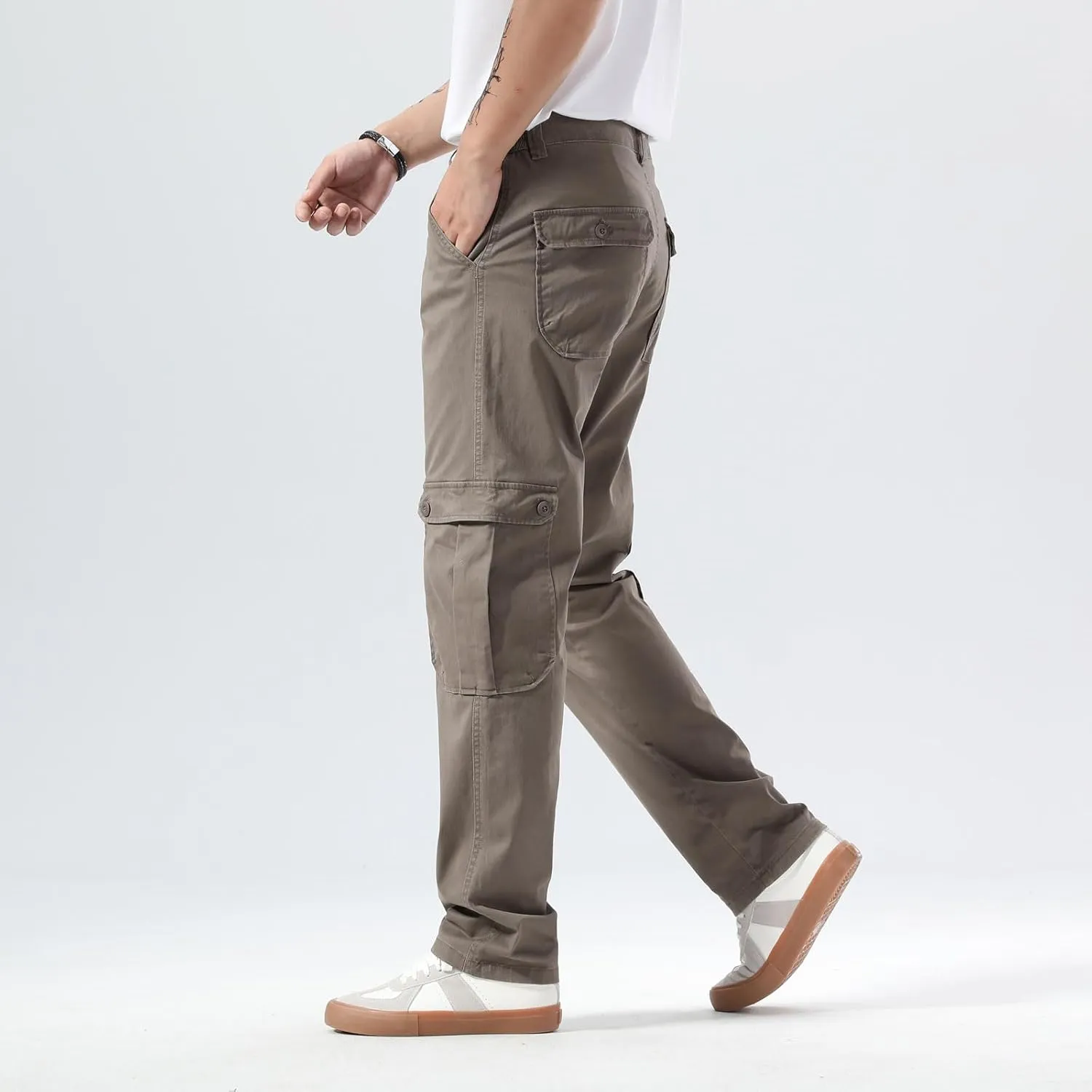 Plaid&Plain Men's Cargo Pants Relaxed Fit with Extra Front Pocket and Oversized Belt Loops LSC013