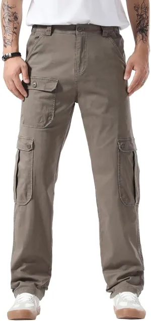 Plaid&Plain Men's Cargo Pants Relaxed Fit with Extra Front Pocket and Oversized Belt Loops LSC013