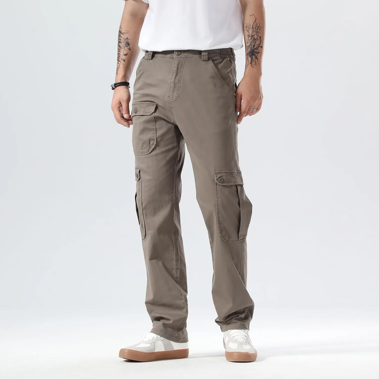 Plaid&Plain Men's Cargo Pants Relaxed Fit with Extra Front Pocket and Oversized Belt Loops LSC013
