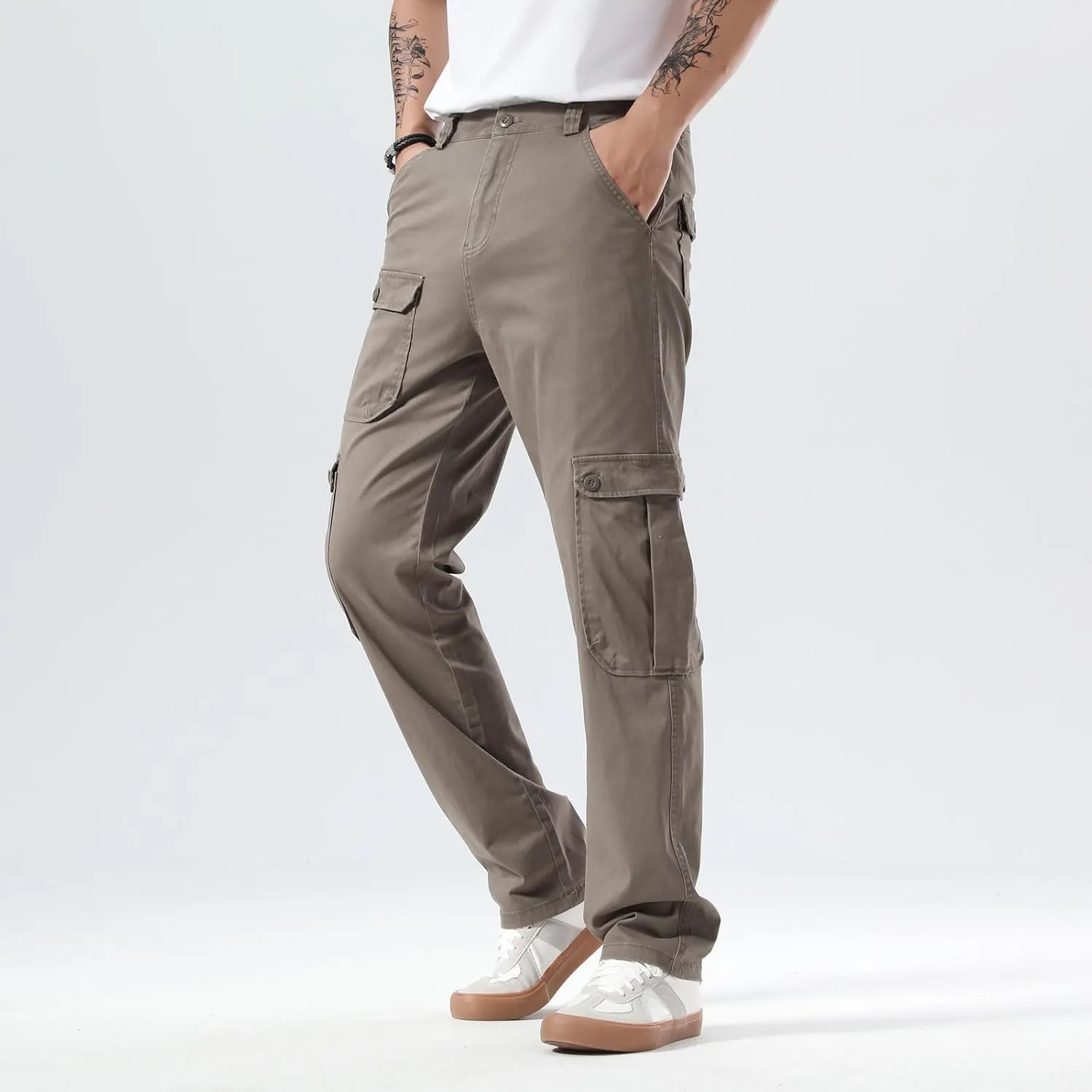 Plaid&Plain Men's Cargo Pants Relaxed Fit with Extra Front Pocket and Oversized Belt Loops LSC013