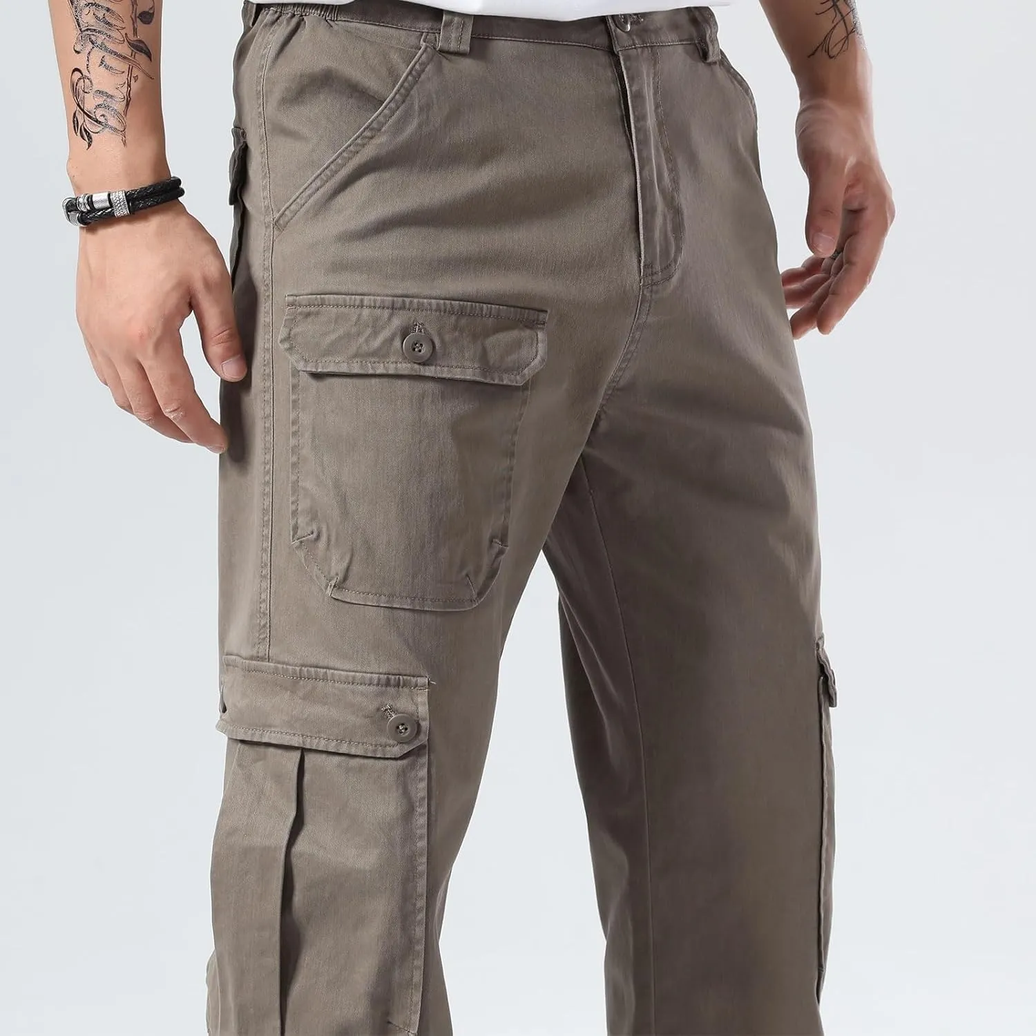 Plaid&Plain Men's Cargo Pants Relaxed Fit with Extra Front Pocket and Oversized Belt Loops LSC013
