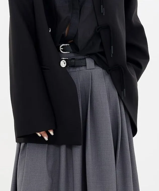 Pleated Double-Belt Midi Skirt