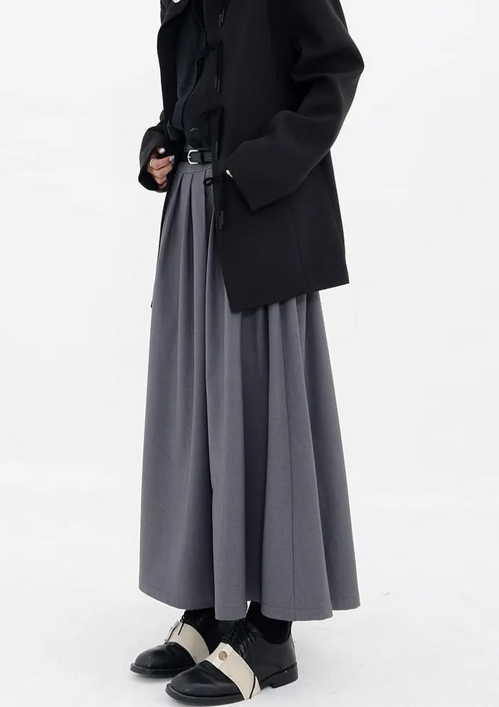 Pleated Double-Belt Midi Skirt