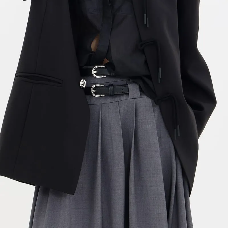 Pleated Double-Belt Midi Skirt