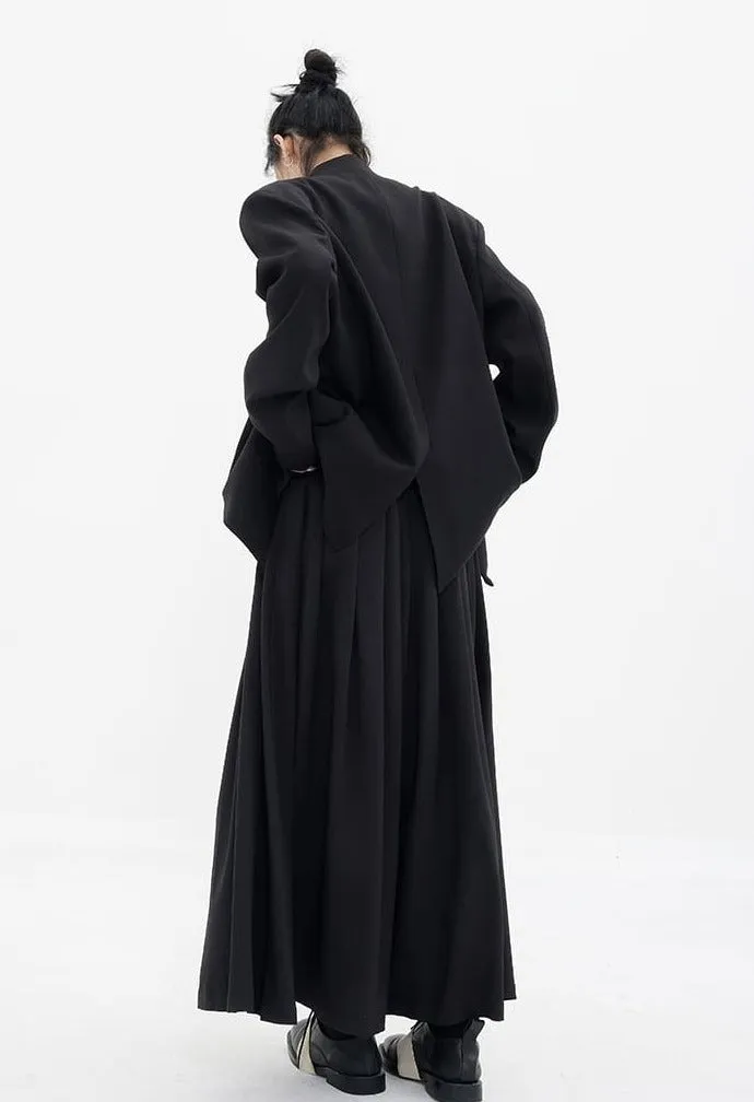 Pleated Double-Belt Midi Skirt
