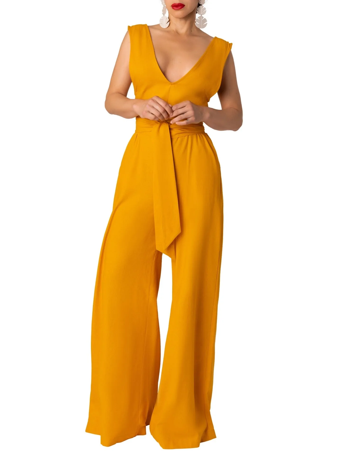 "Greece" Yellow V-Neck Jumpsuit