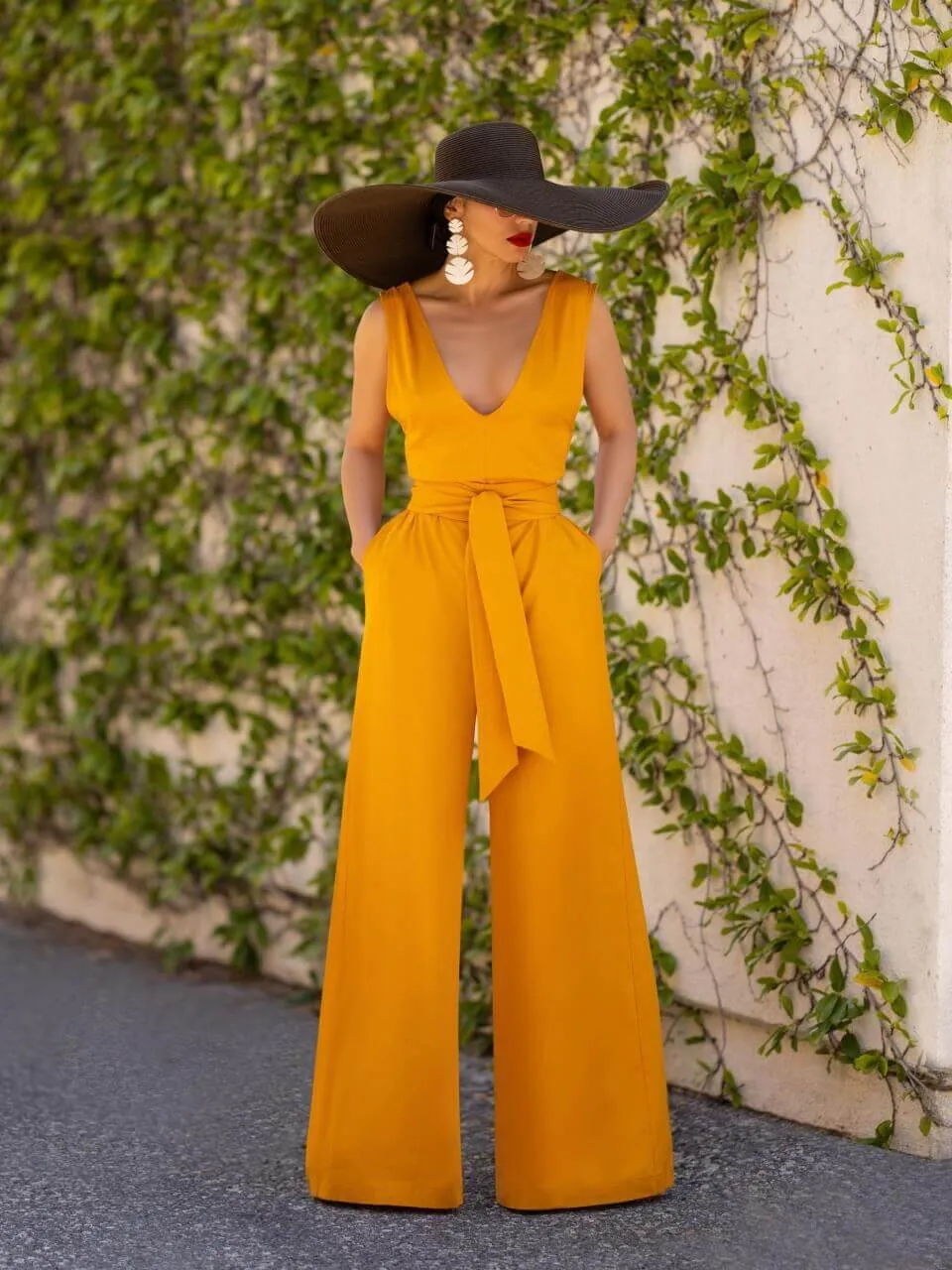 "Greece" Yellow V-Neck Jumpsuit