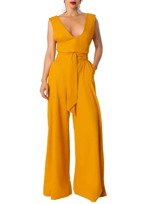 "Greece" Yellow V-Neck Jumpsuit