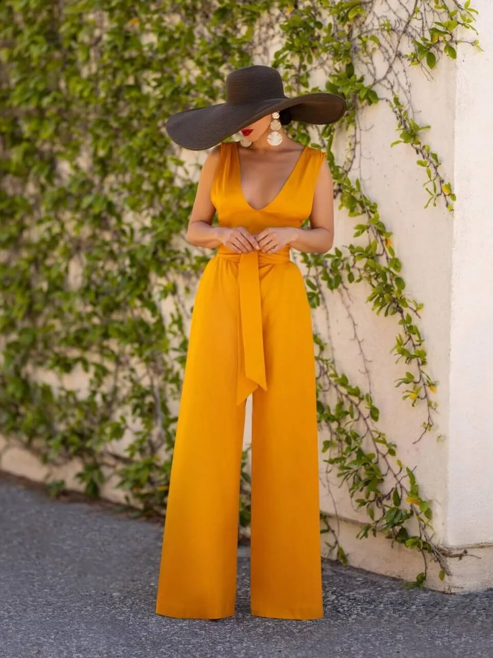 "Greece" Yellow V-Neck Jumpsuit