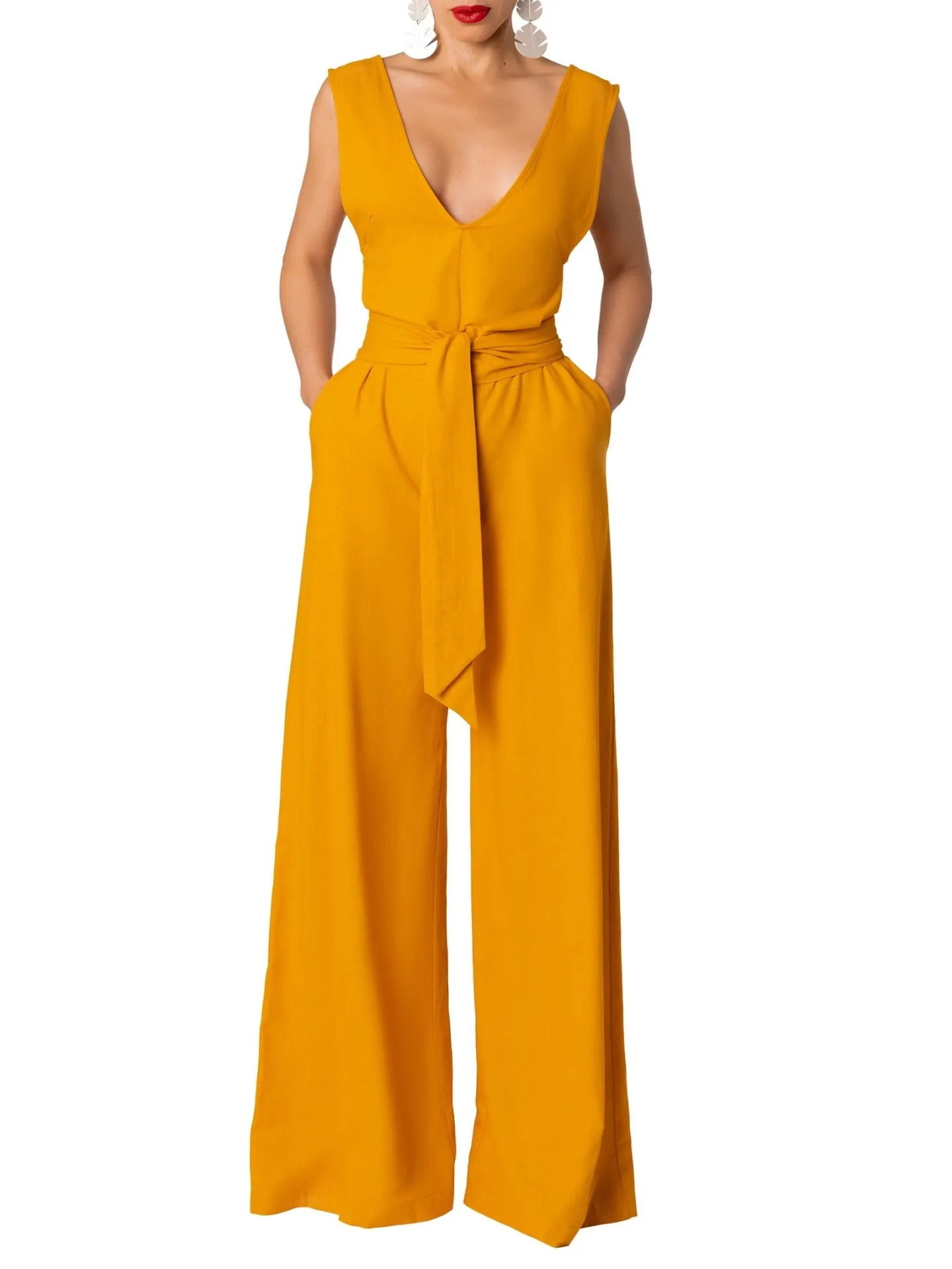"Greece" Yellow V-Neck Jumpsuit