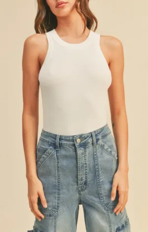 Rebel White Ribbed Tank Top