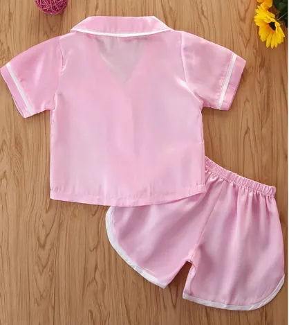 Satin Contrast Binding Button Up Blouse & Shorts