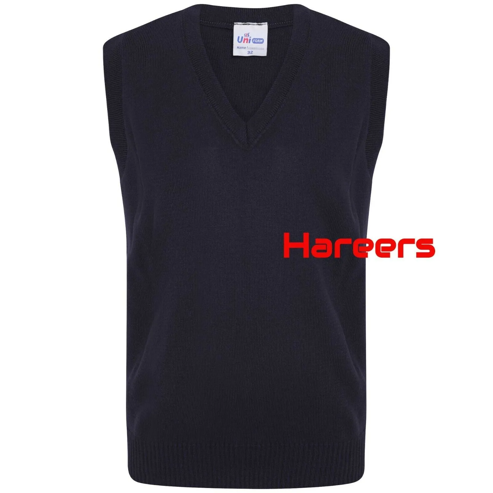 School Uniform Unisex Boys Girls Kids V Neck Knitted Sleeveless Tank Top Jumper -Navy Blue