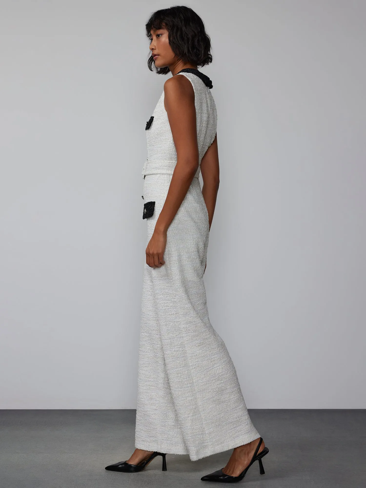 Sleeveless Contrast Tweed Jumpsuit