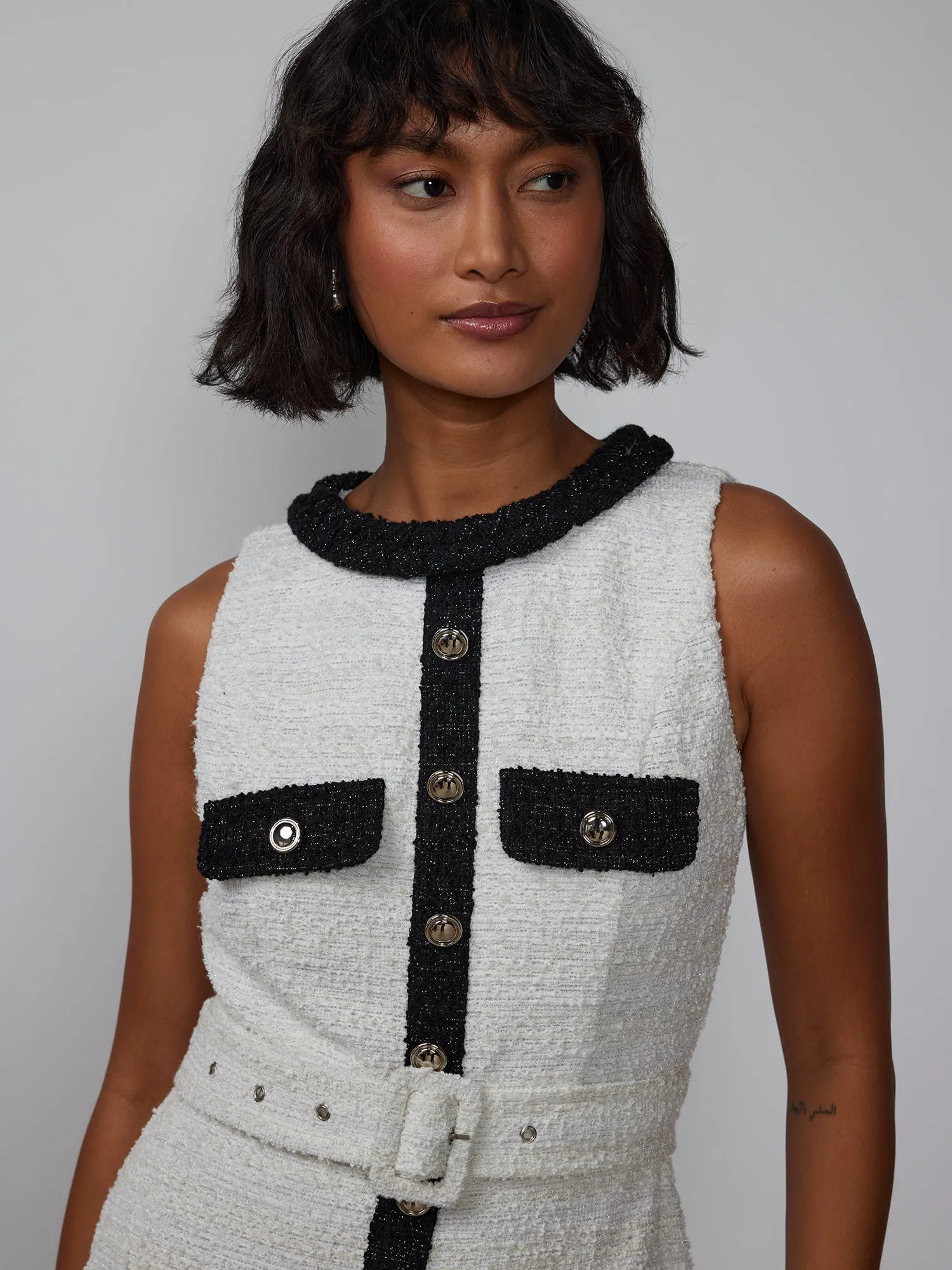 Sleeveless Contrast Tweed Jumpsuit