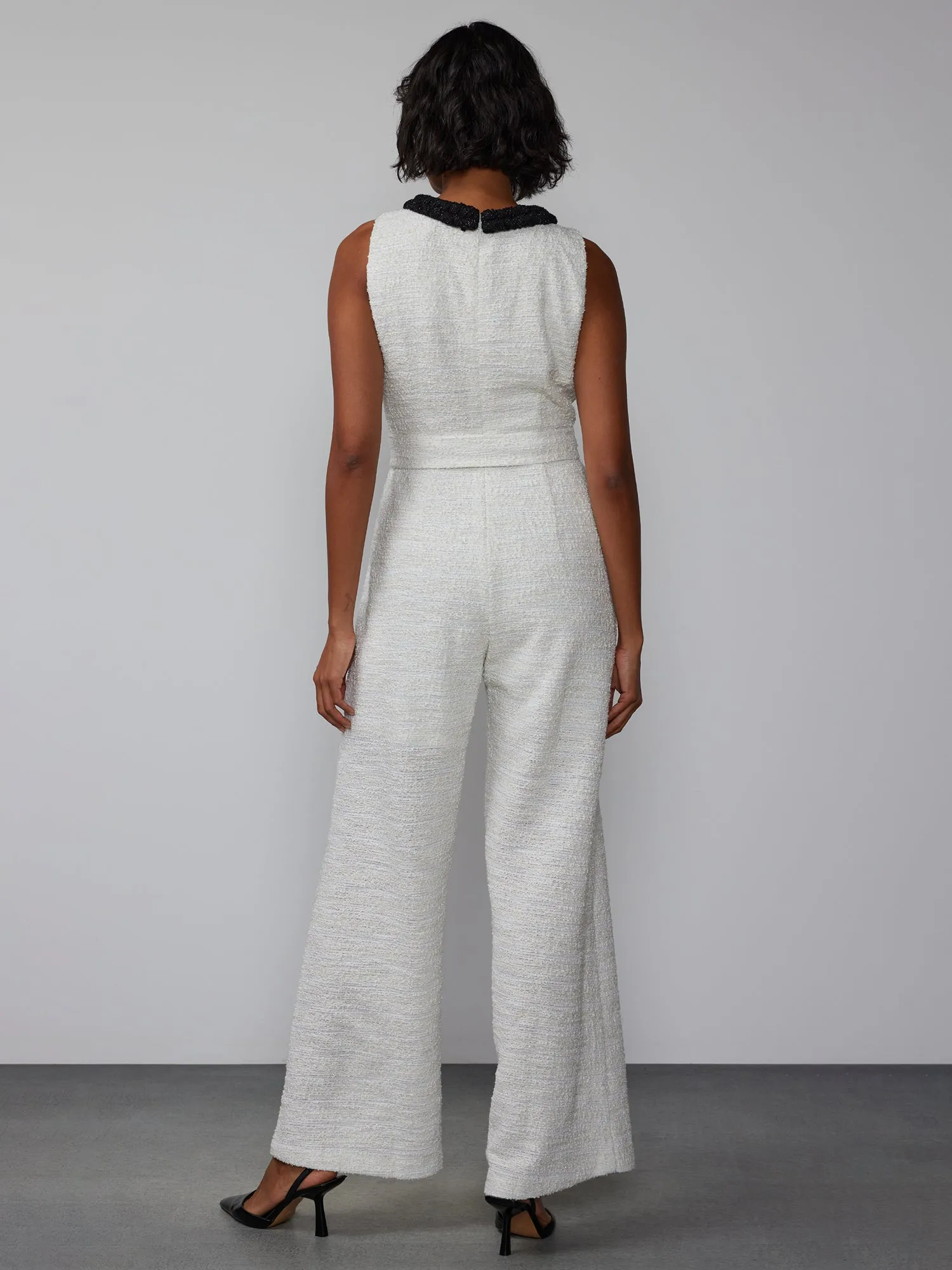 Sleeveless Contrast Tweed Jumpsuit