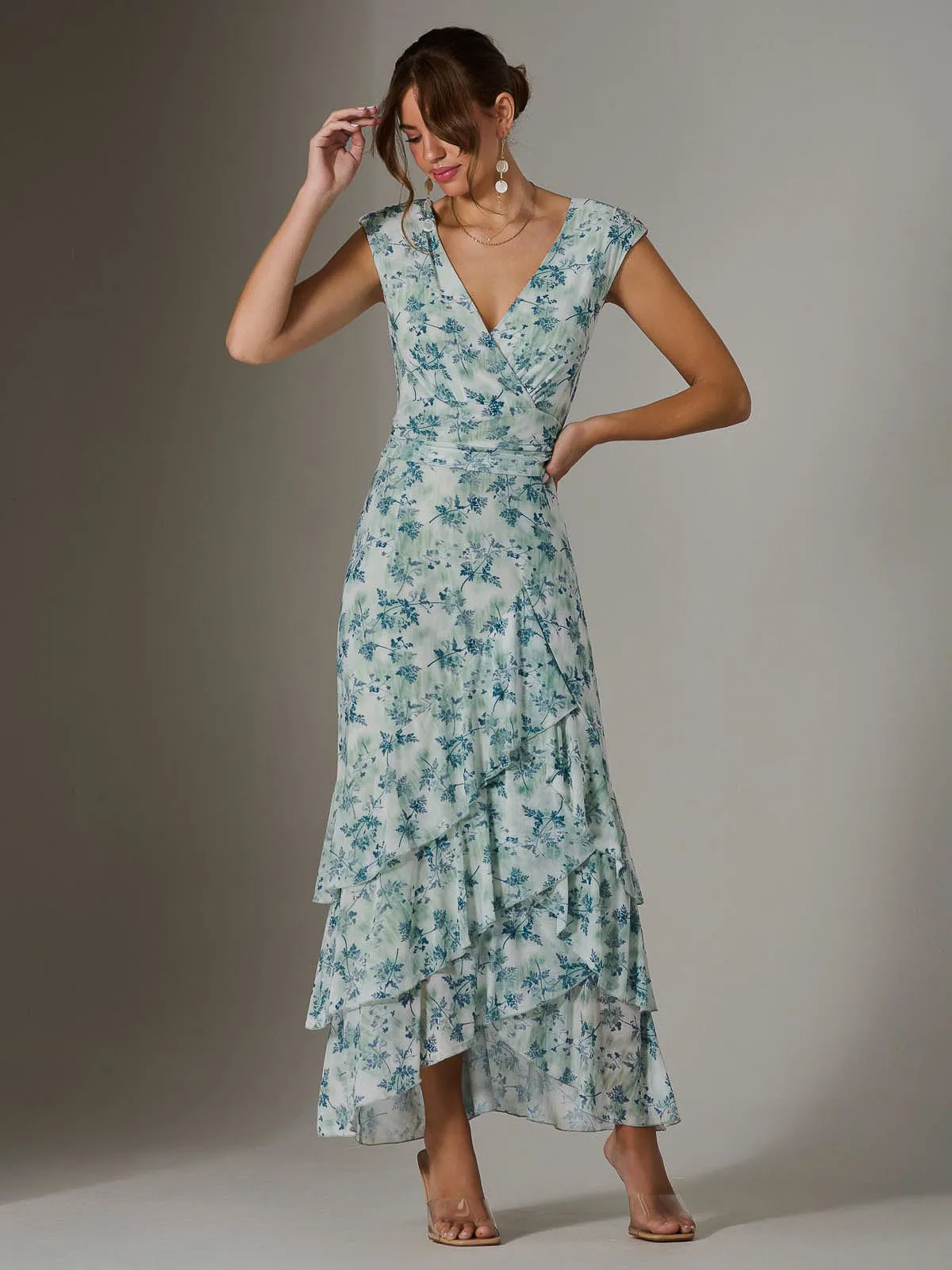 Sleeveless Ruffle Midi Dress, Light Green