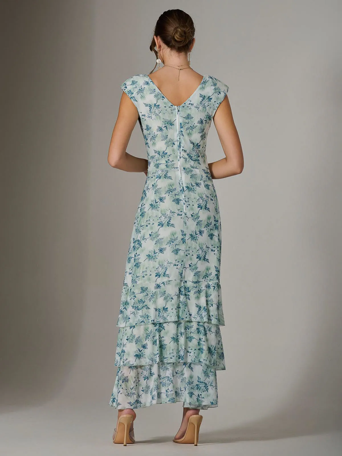 Sleeveless Ruffle Midi Dress, Light Green