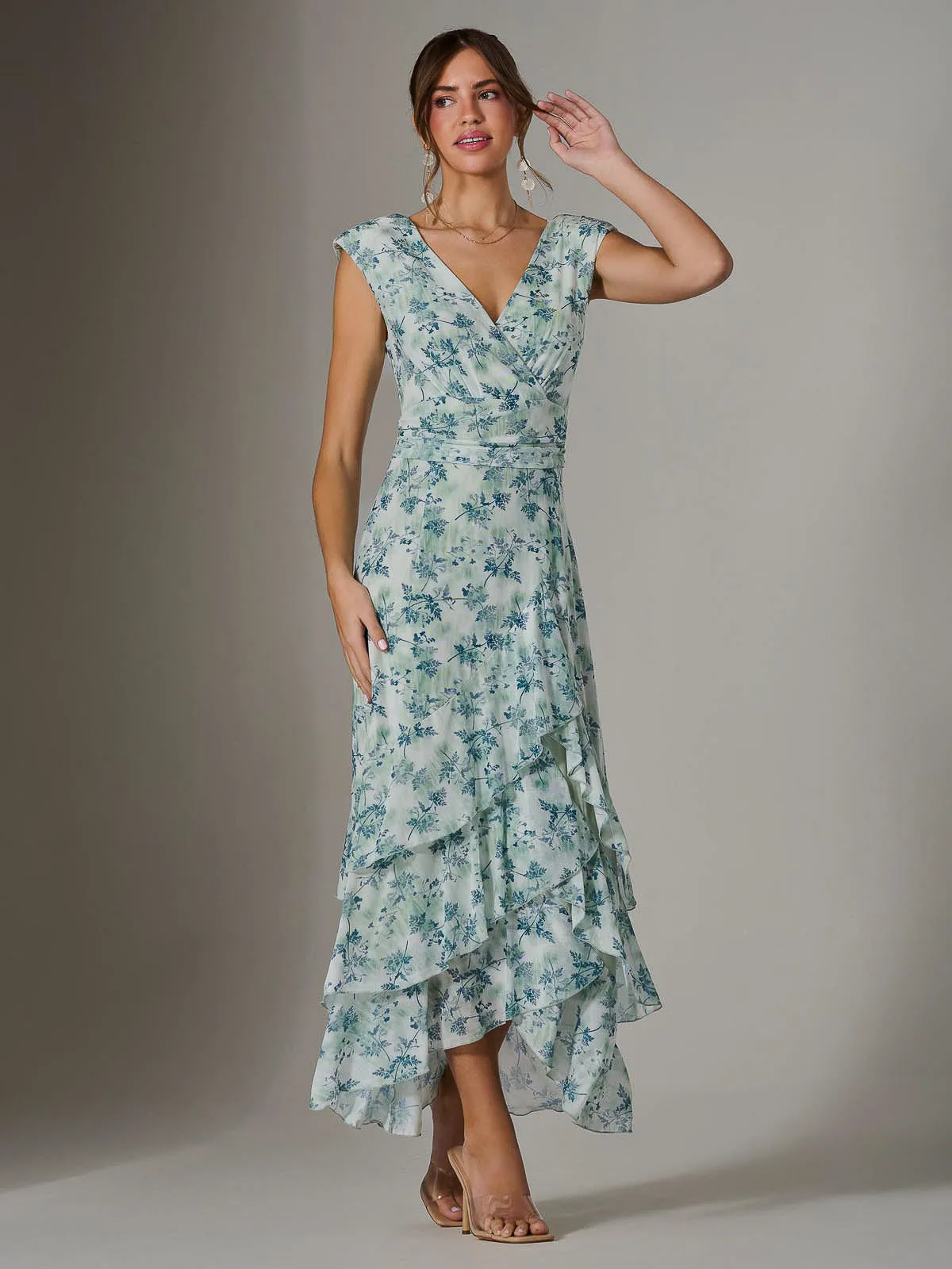 Sleeveless Ruffle Midi Dress, Light Green