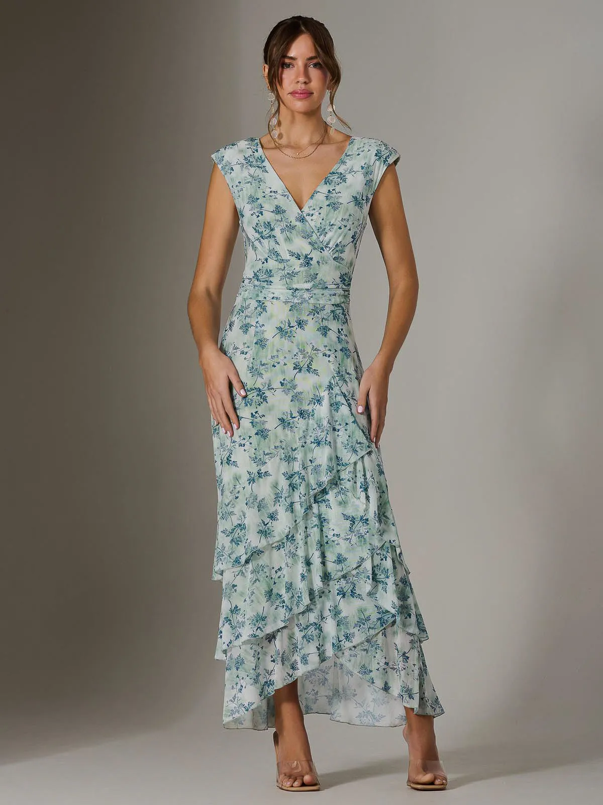 Sleeveless Ruffle Midi Dress, Light Green