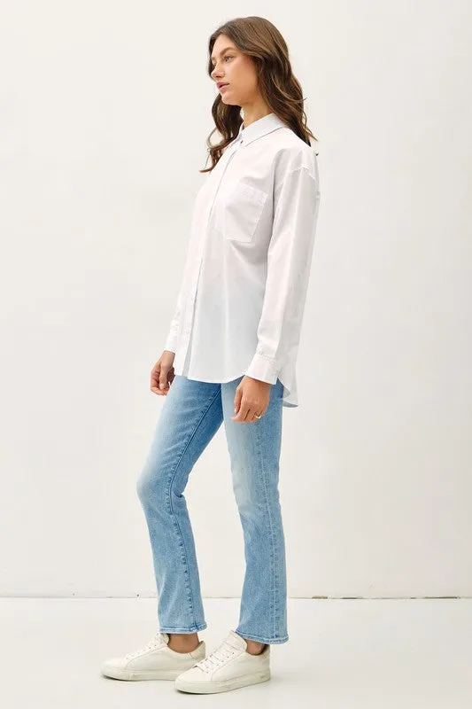 Spencer Long Sleeve Oversized Button Down Top White