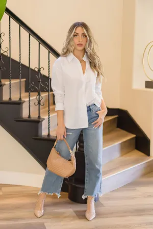 Spencer Long Sleeve Oversized Button Down Top White