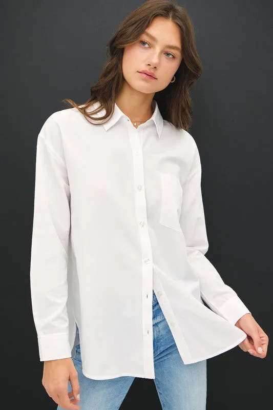 Spencer Long Sleeve Oversized Button Down Top White