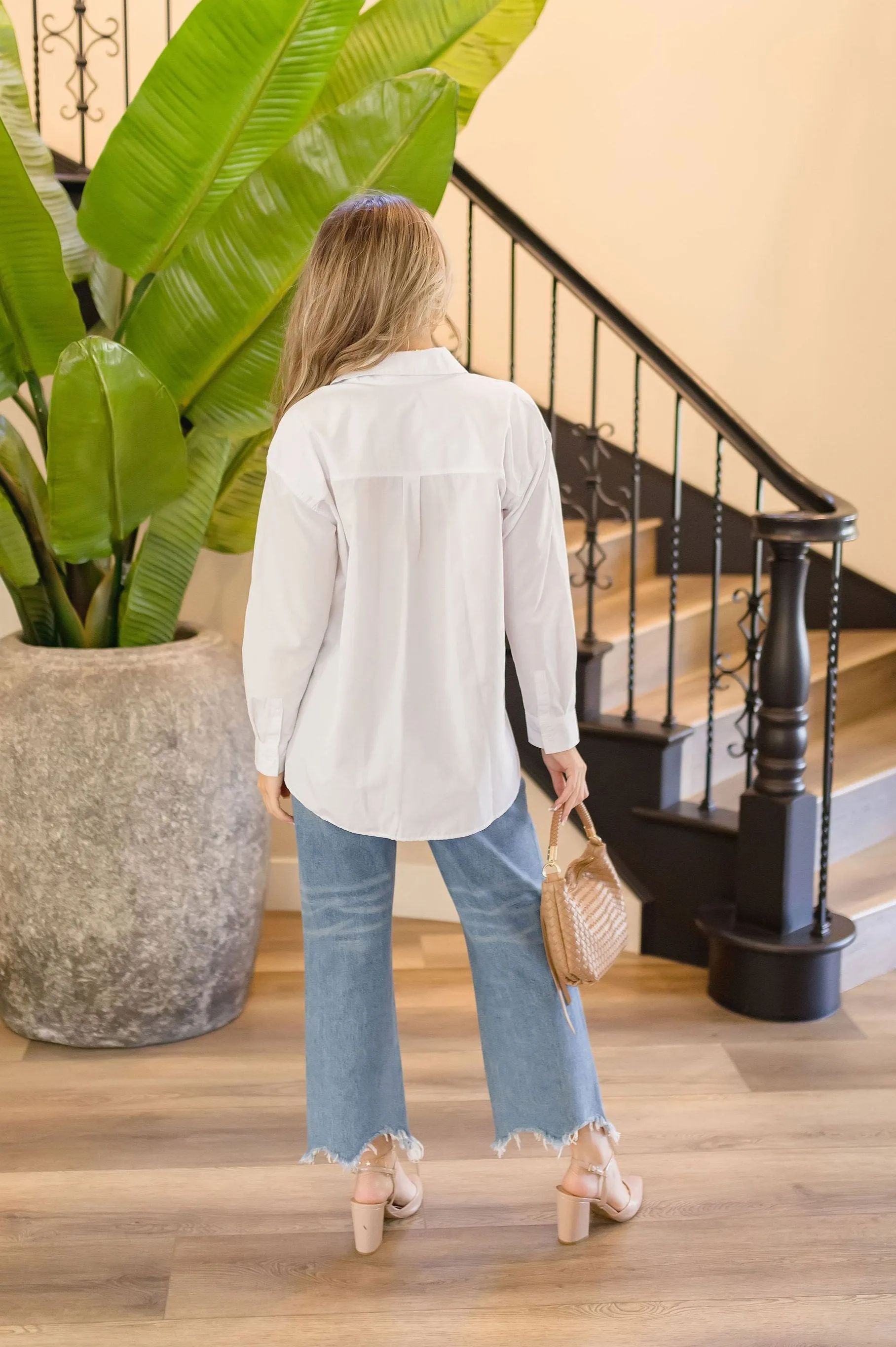 Spencer Long Sleeve Oversized Button Down Top White
