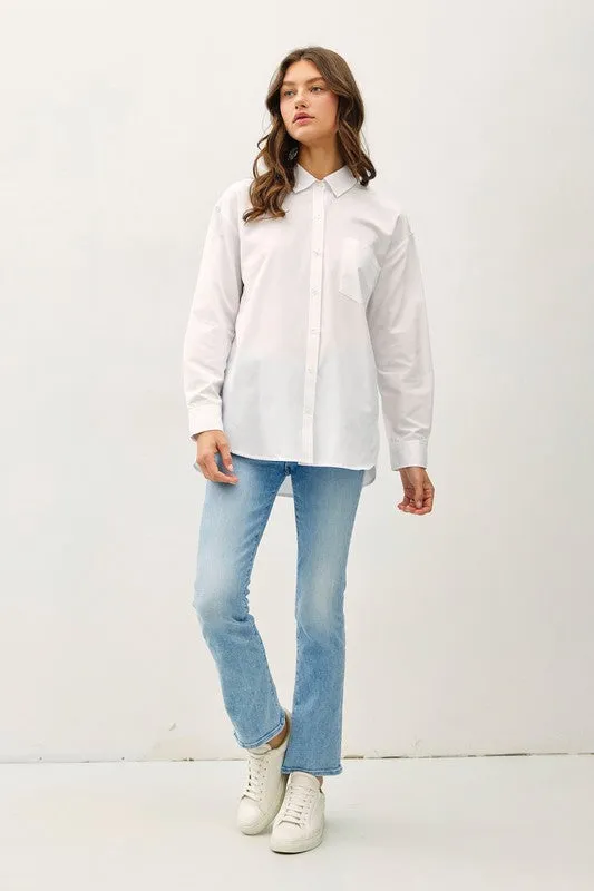Spencer Long Sleeve Oversized Button Down Top White