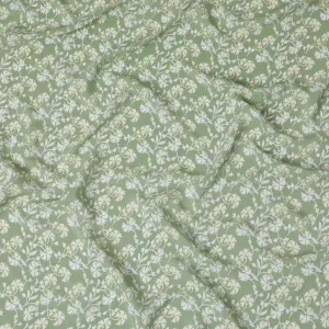 Spring Meadow Viscose Crepe Fabric - Refreshing Green with White Florals, 110cm Width (India)  - D17643