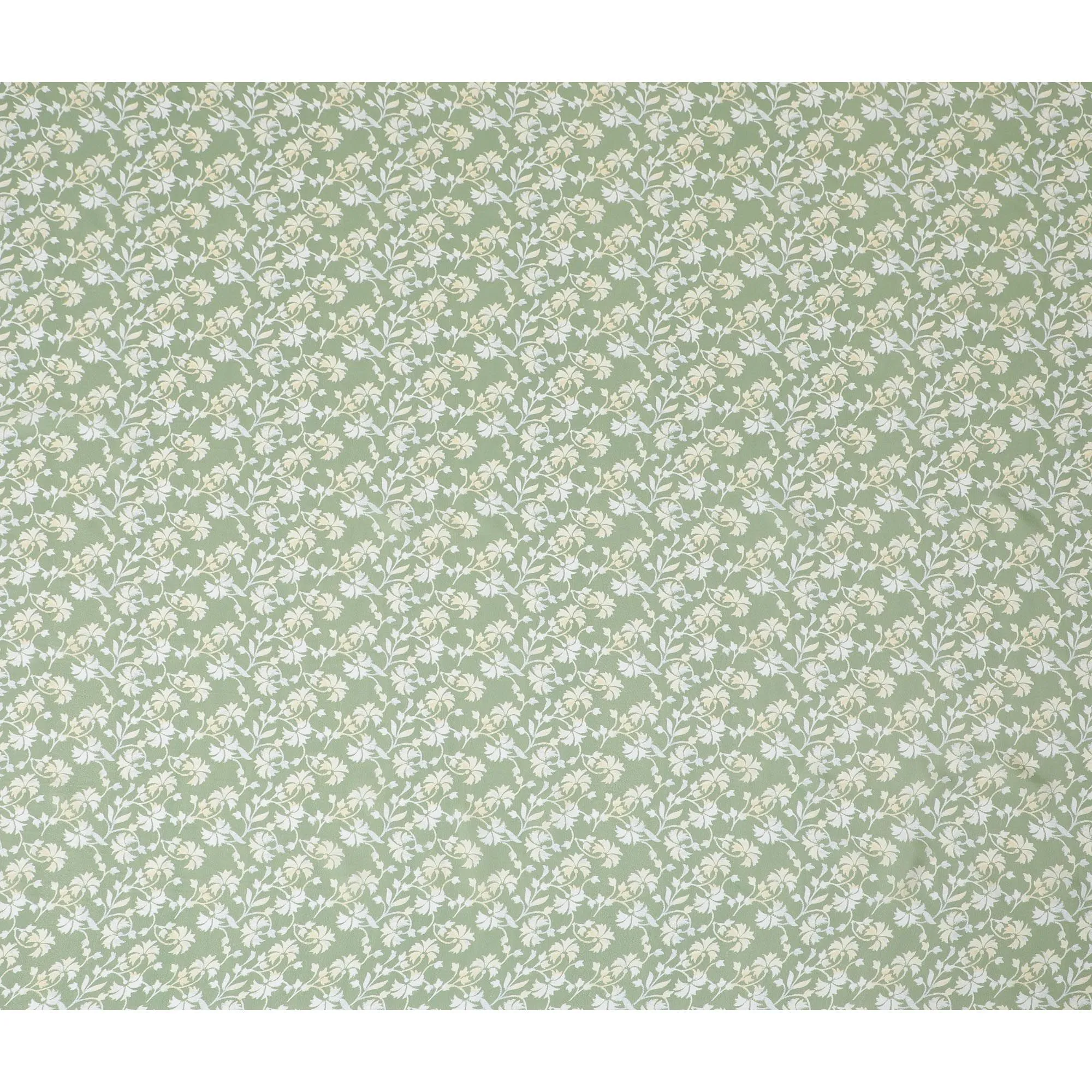 Spring Meadow Viscose Crepe Fabric - Refreshing Green with White Florals, 110cm Width (India)  - D17643