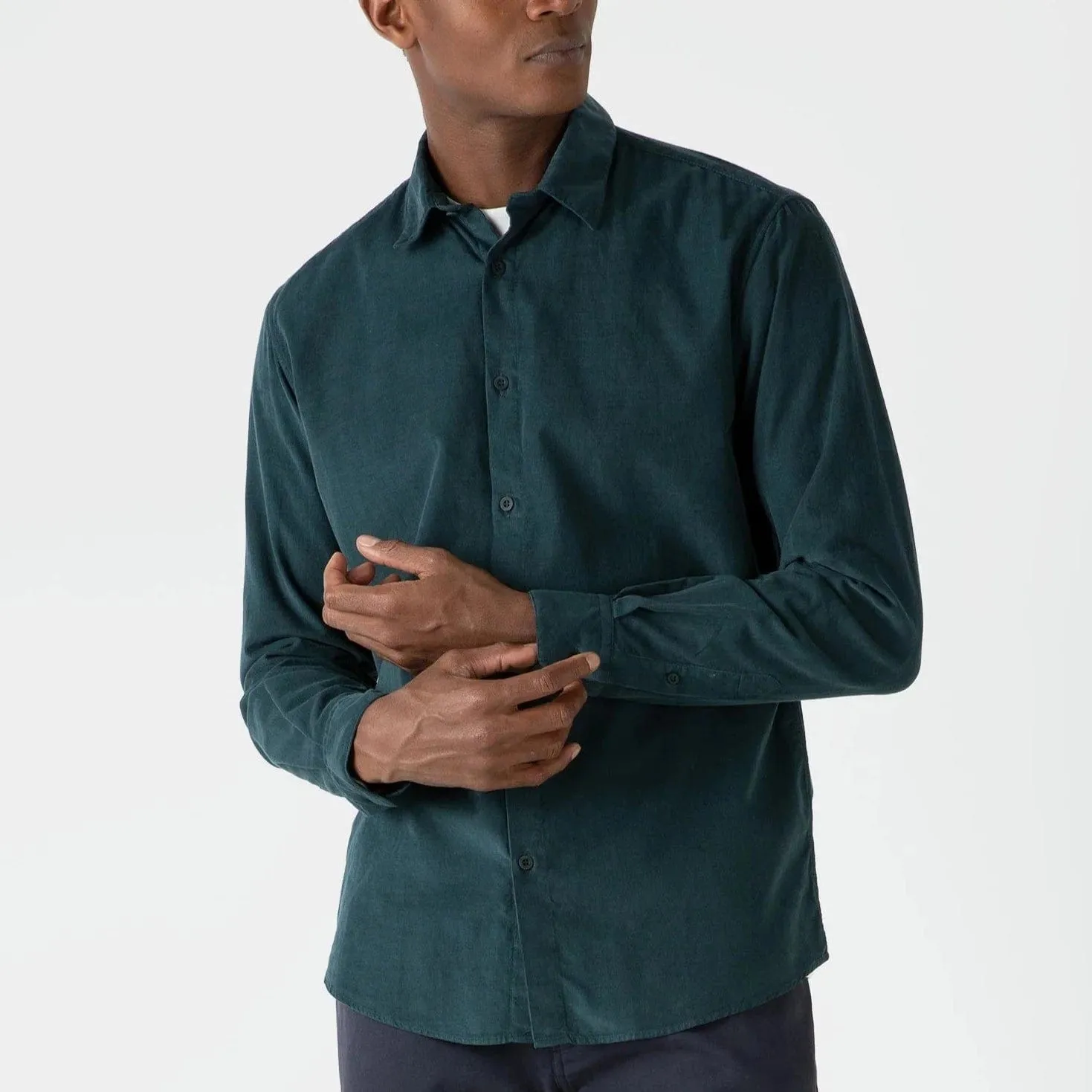 Sunspel Fine Cord Shirt in Peacock