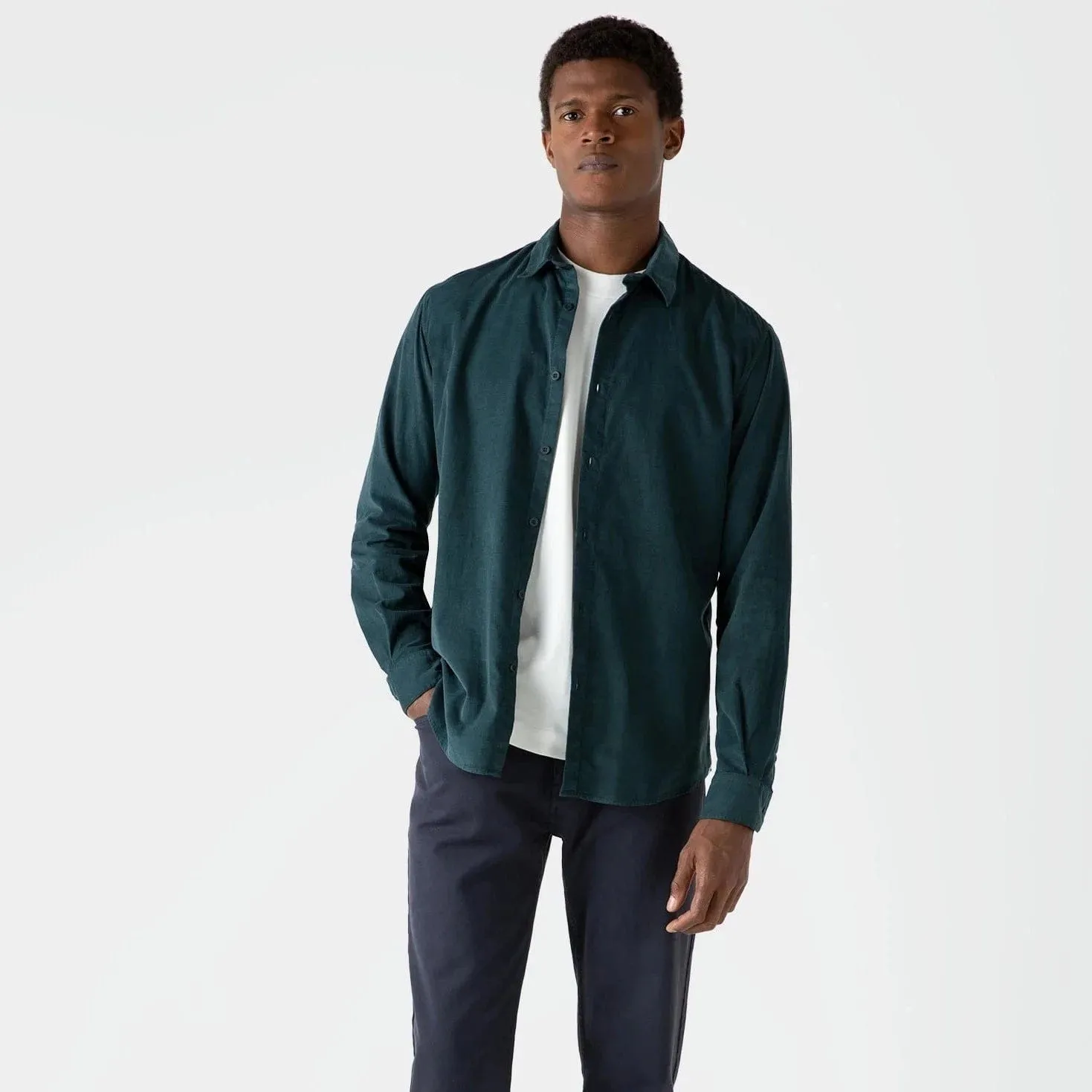 Sunspel Fine Cord Shirt in Peacock
