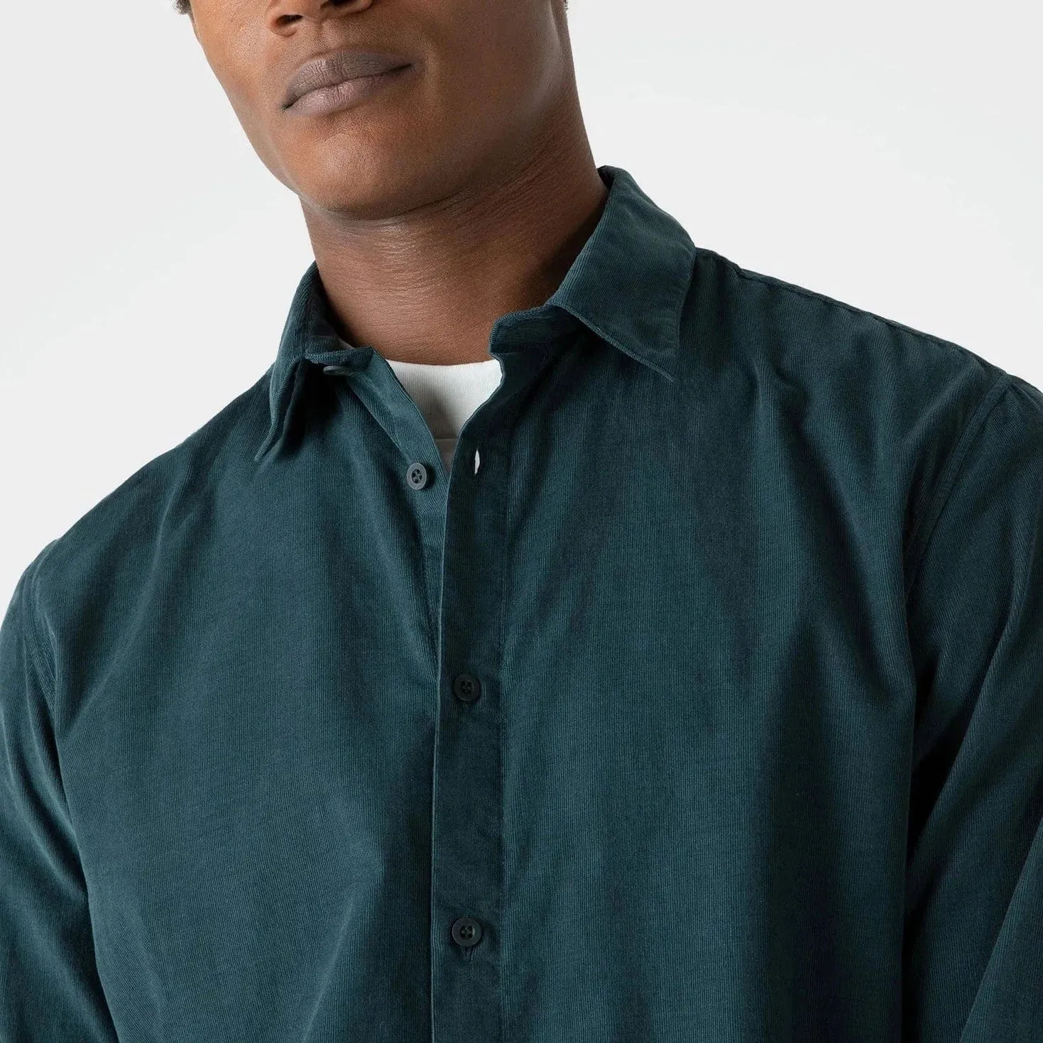 Sunspel Fine Cord Shirt in Peacock