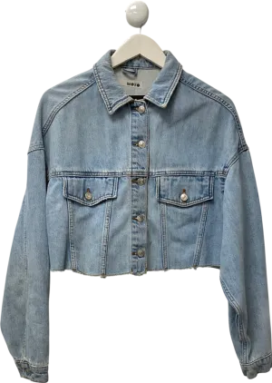 Topshop Blue Hacked Off Cropped Denim Jacket UK 10