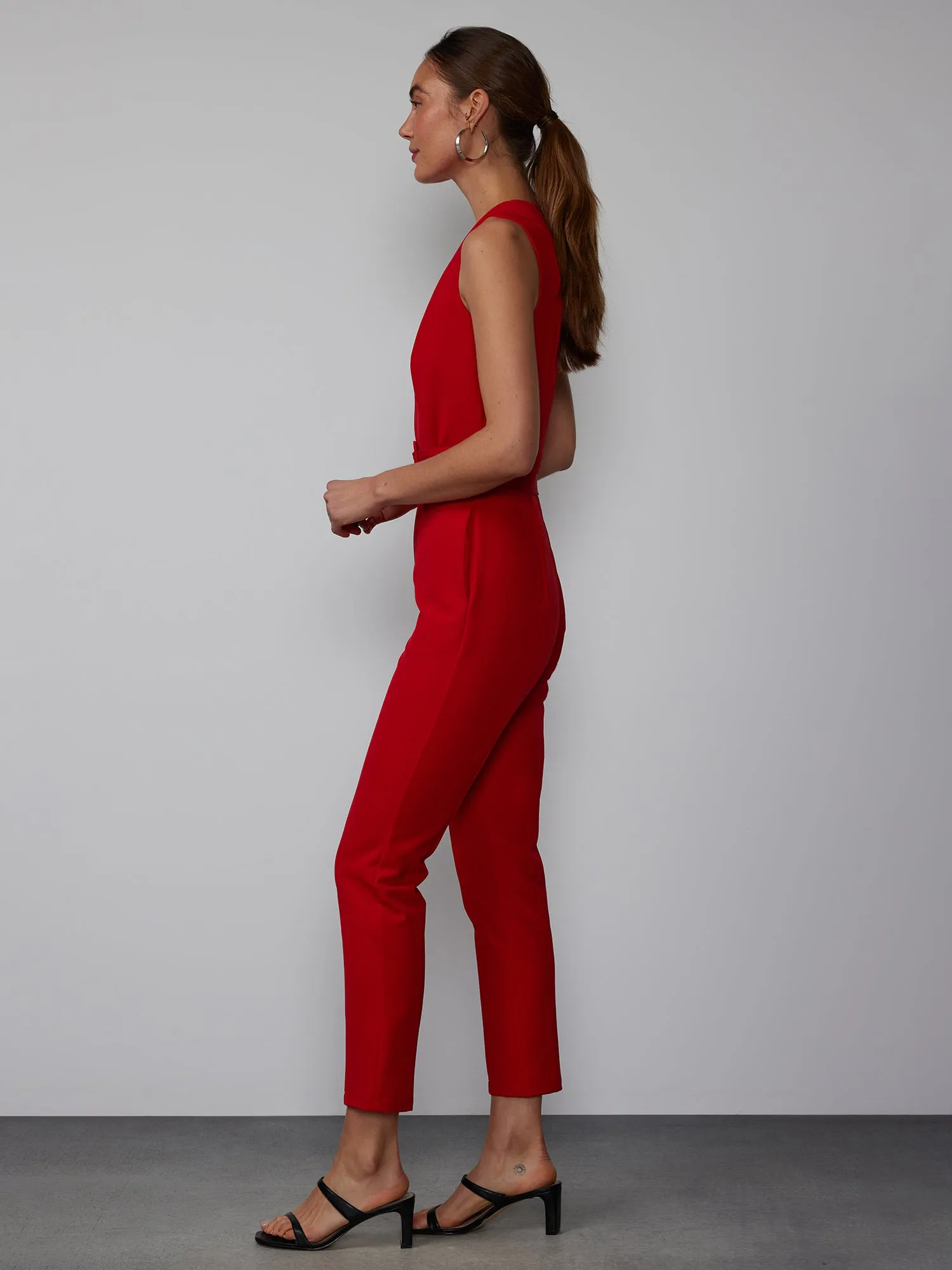 V-Neck Belted Seamed Jumpsuit