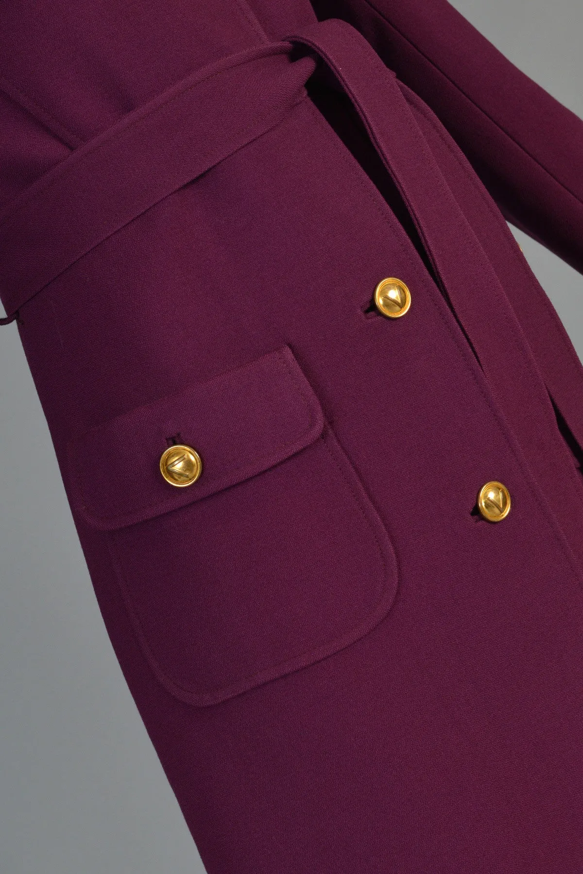 Valentino for TWA 1970s Wool Trench Coat with Logo Buttons