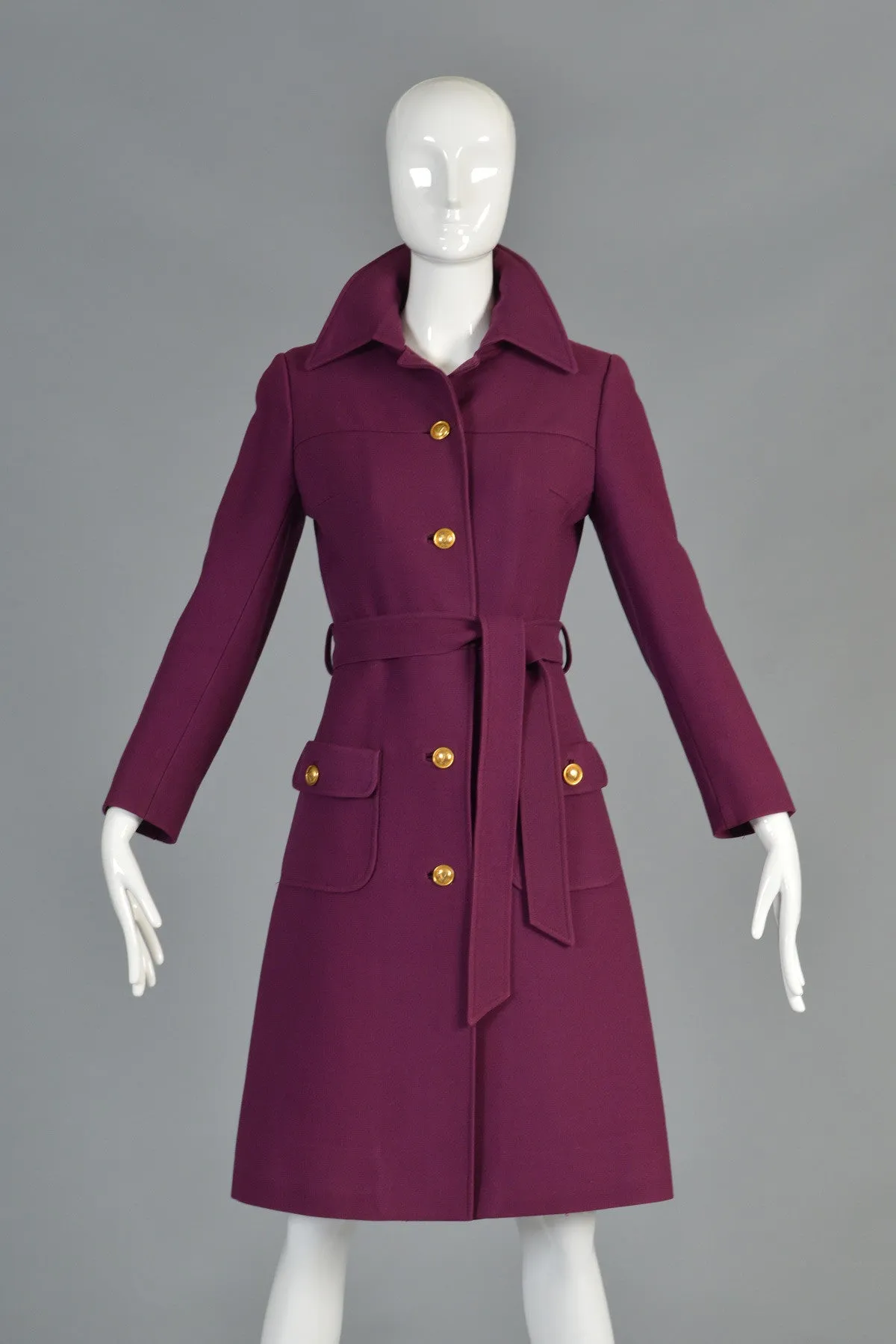 Valentino for TWA 1970s Wool Trench Coat with Logo Buttons