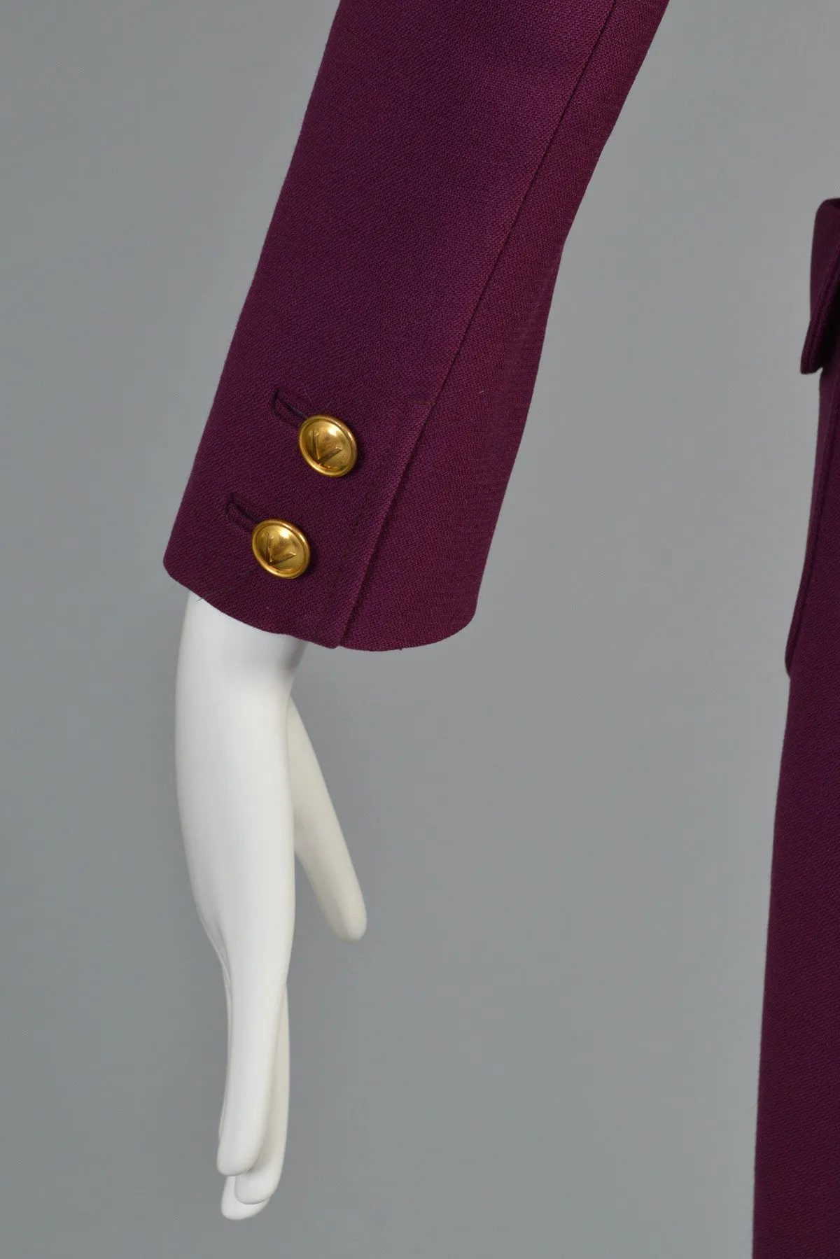 Valentino for TWA 1970s Wool Trench Coat with Logo Buttons