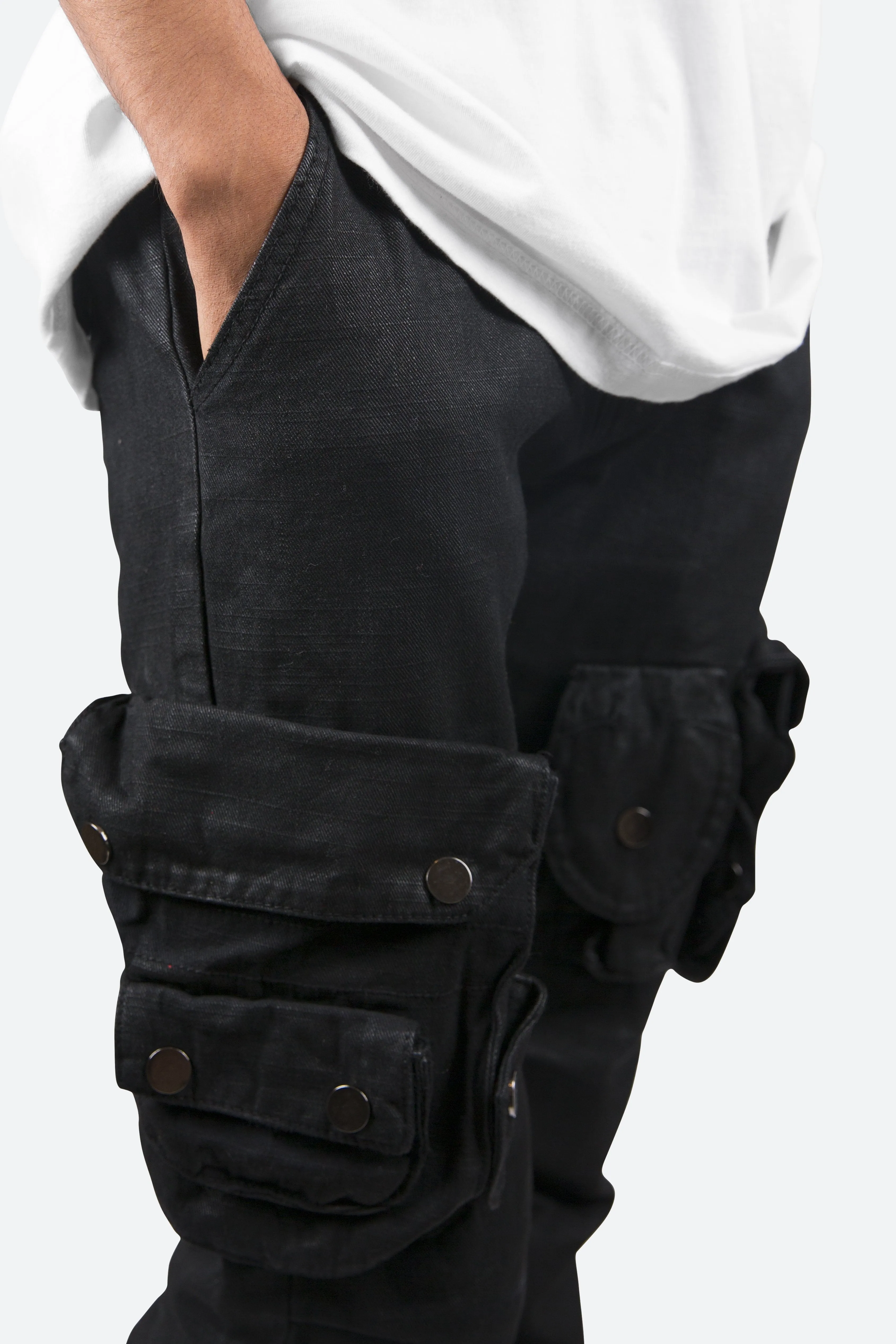 Waxed Denim Cargo Pants - Black