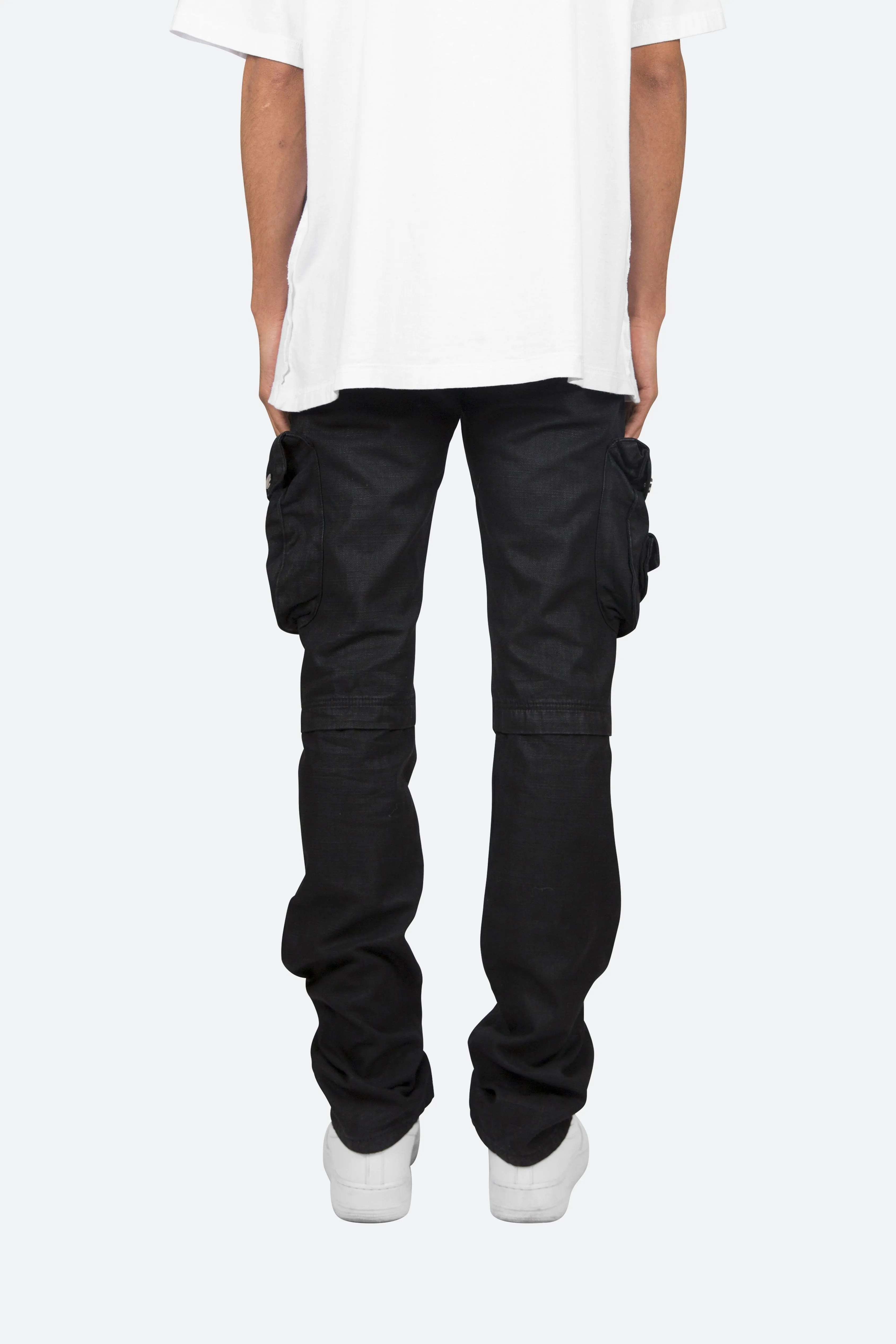 Waxed Denim Cargo Pants - Black