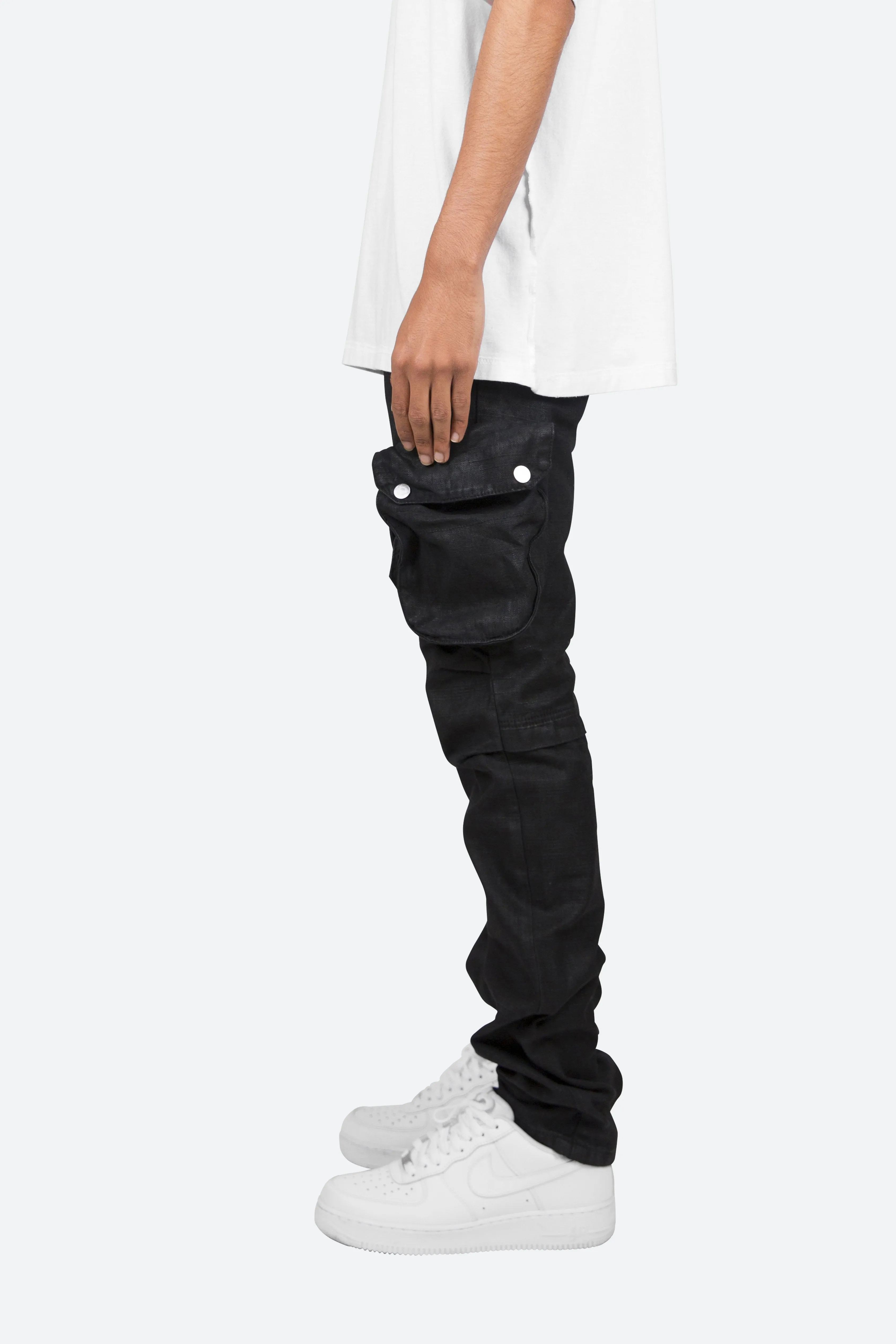 Waxed Denim Cargo Pants - Black