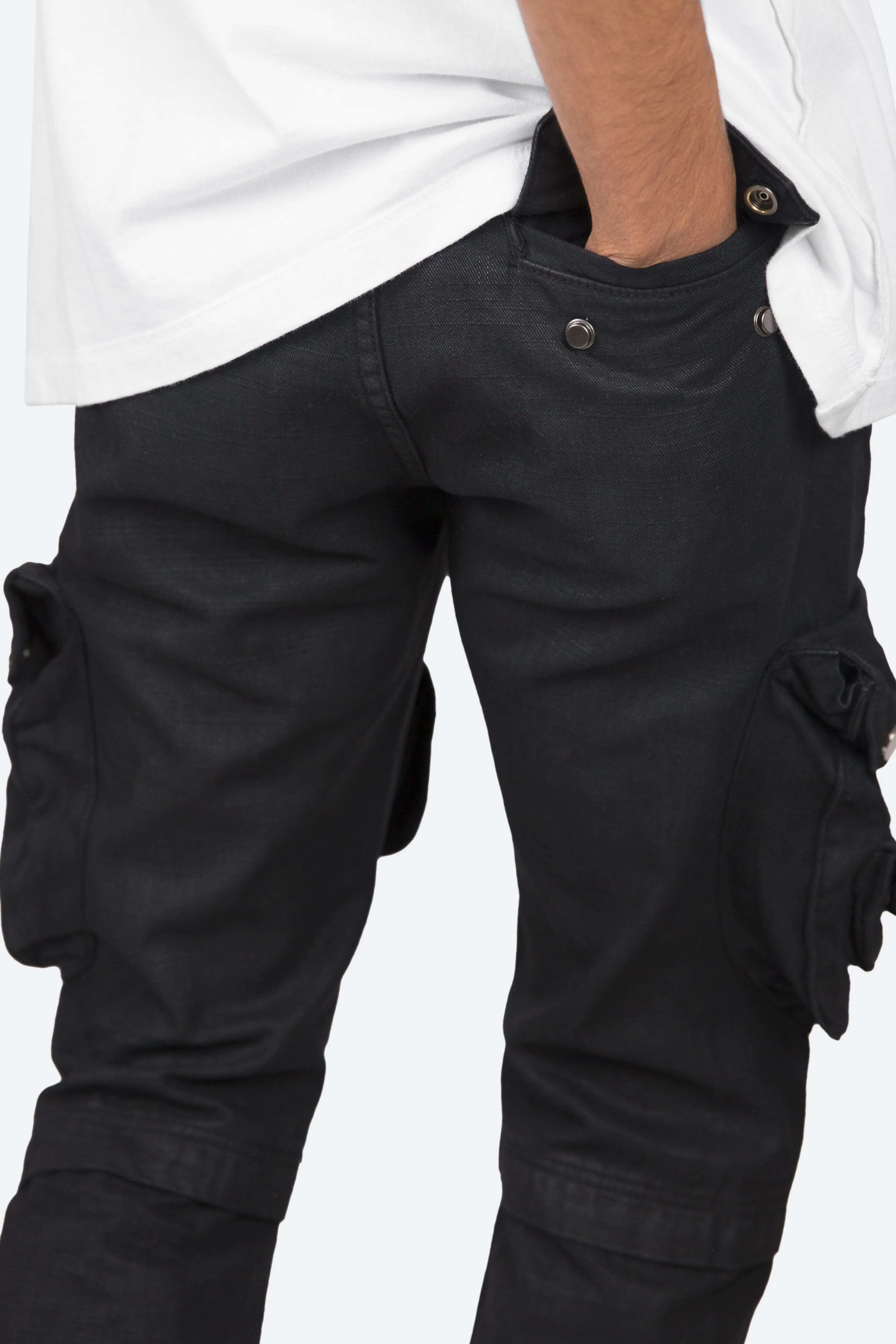 Waxed Denim Cargo Pants - Black