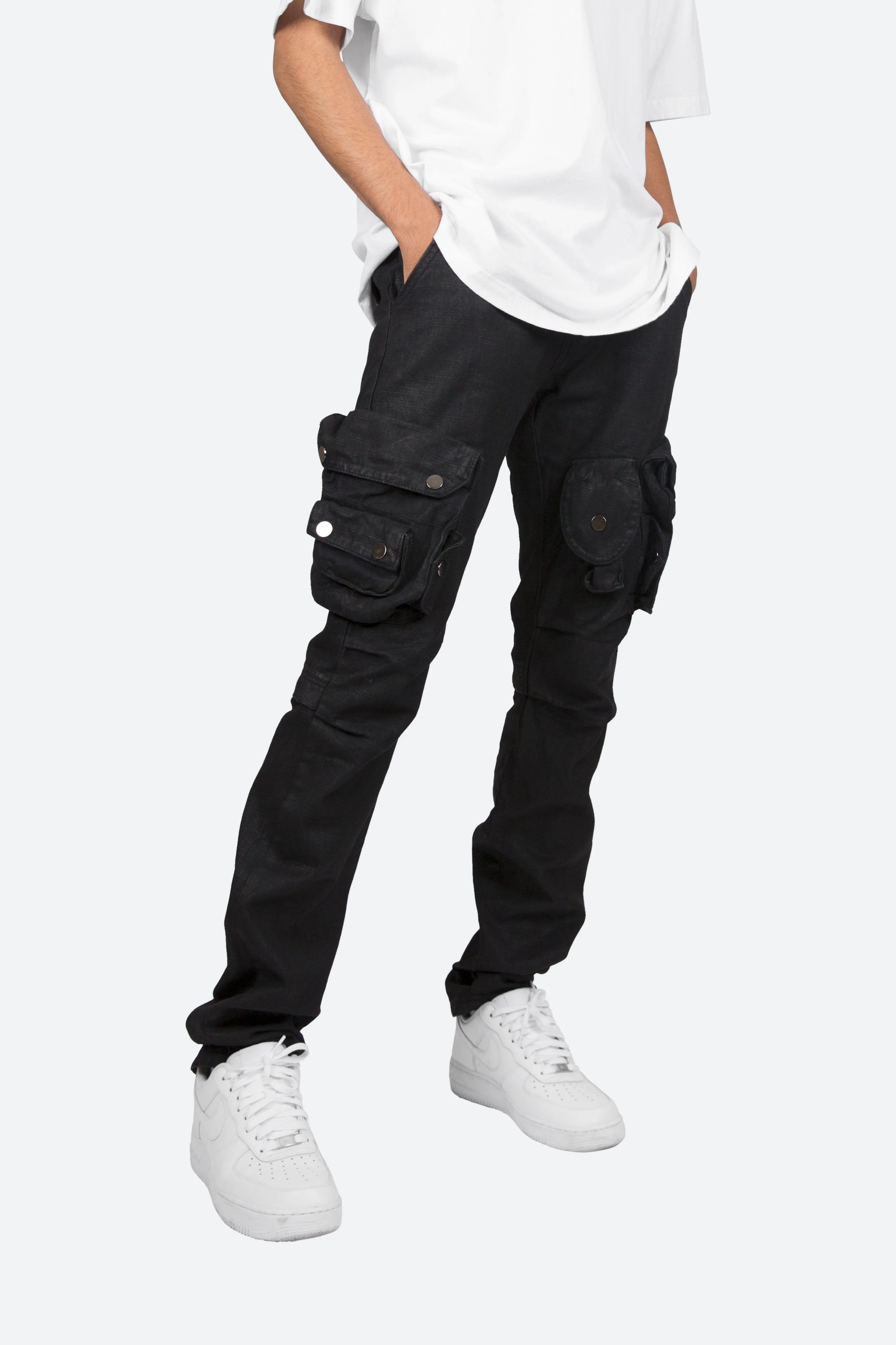 Waxed Denim Cargo Pants - Black