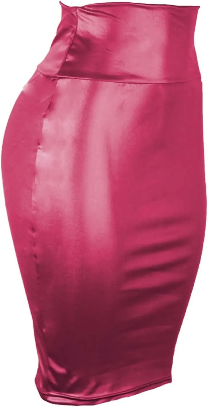 Wear to Work Pencil Skirts for Women Elastic High Waist Faux Leather Pencil Skirt Lady's Half Body Midi Hip Skirt